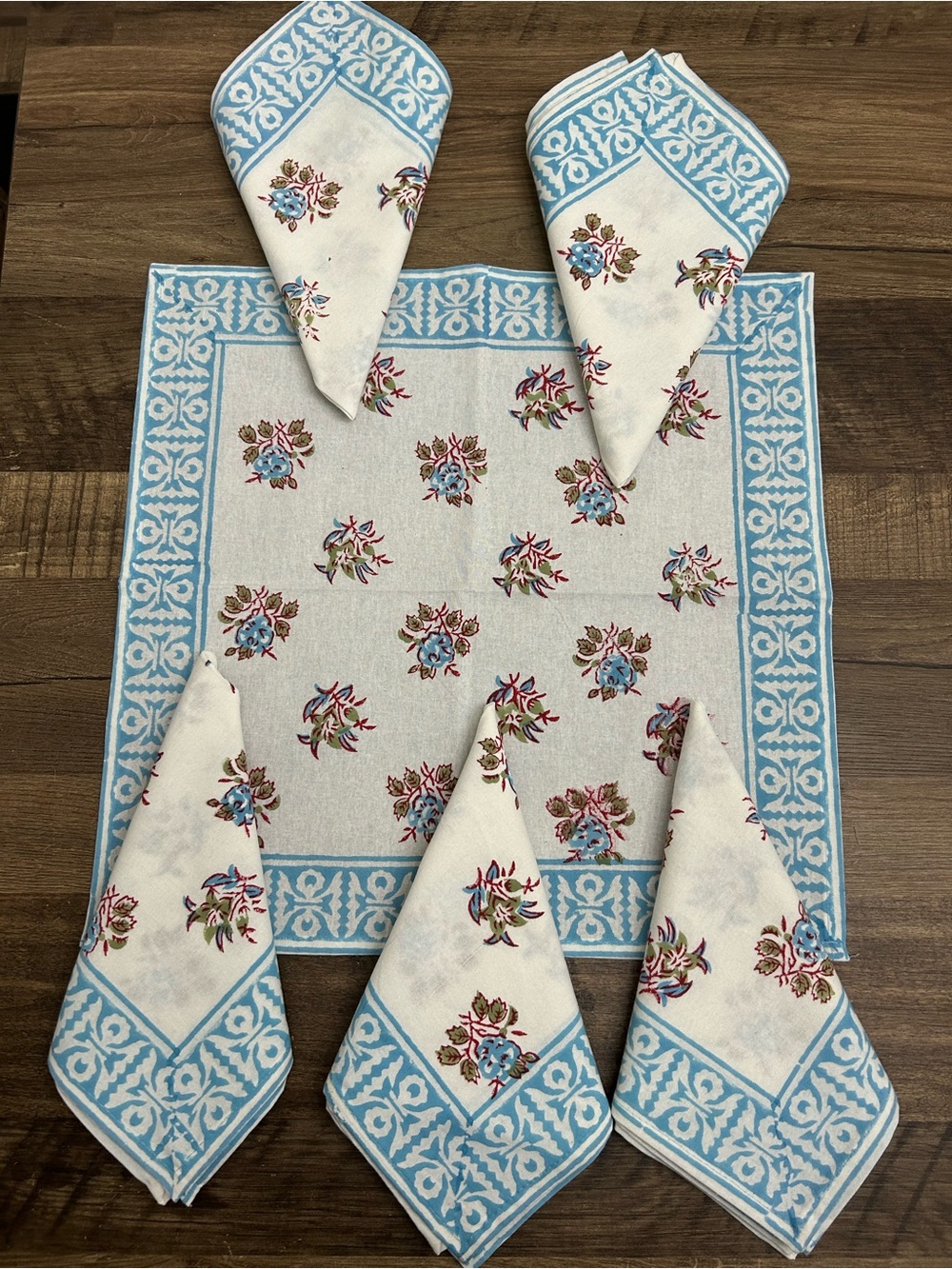 Boutique Floral Hand Block Printed Cotton Dinner Napkins - Set of 6